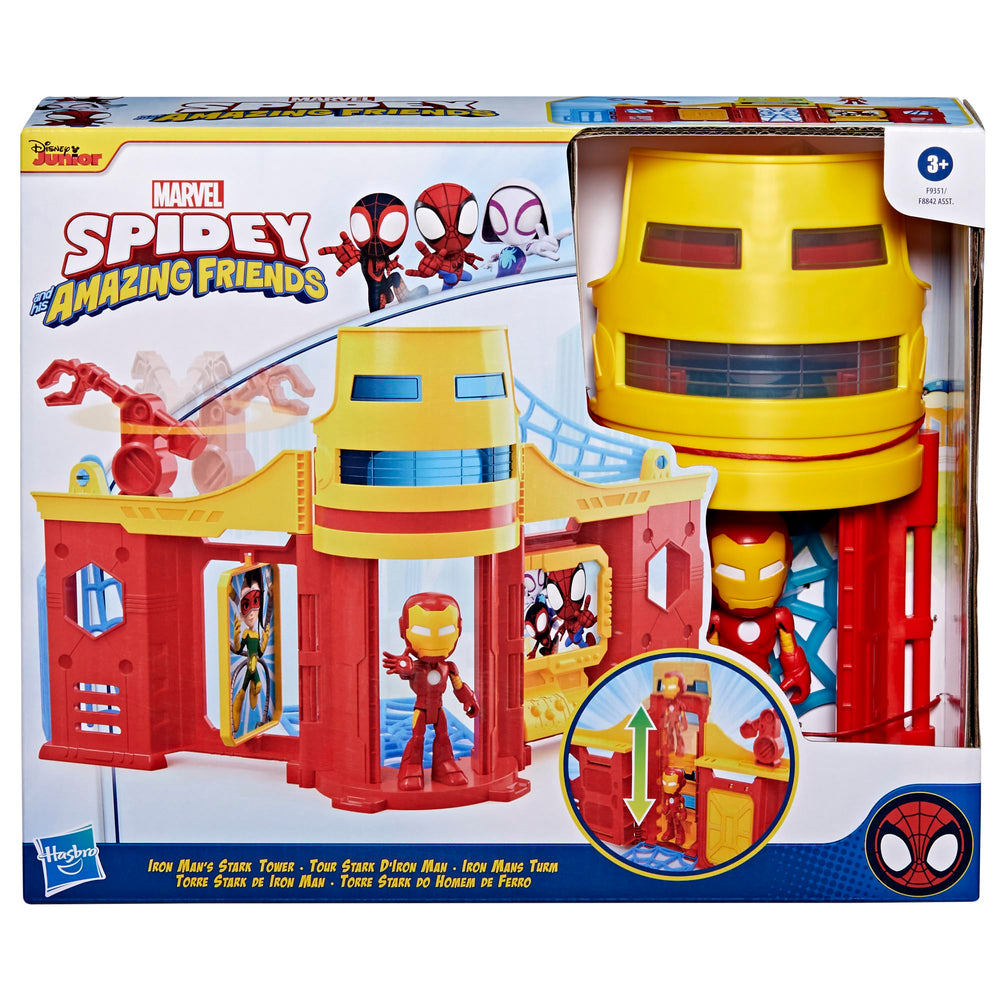 Hasbro Spidey Stark Tower elevator action sparks adventure.