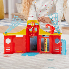 Hasbro Spidey Stark Tower foldable design for easy storage.