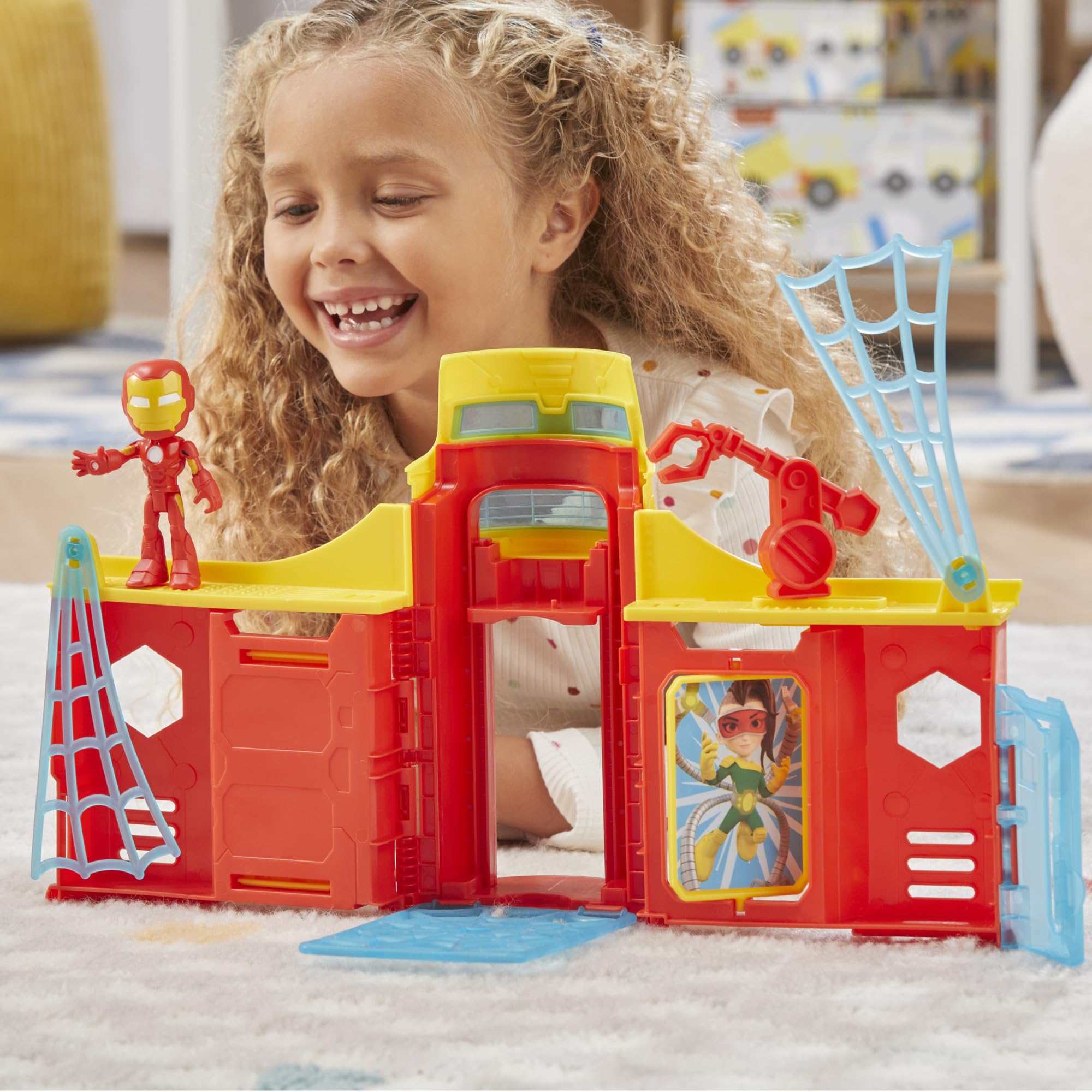Hasbro Spidey Stark Tower web door invites action.
