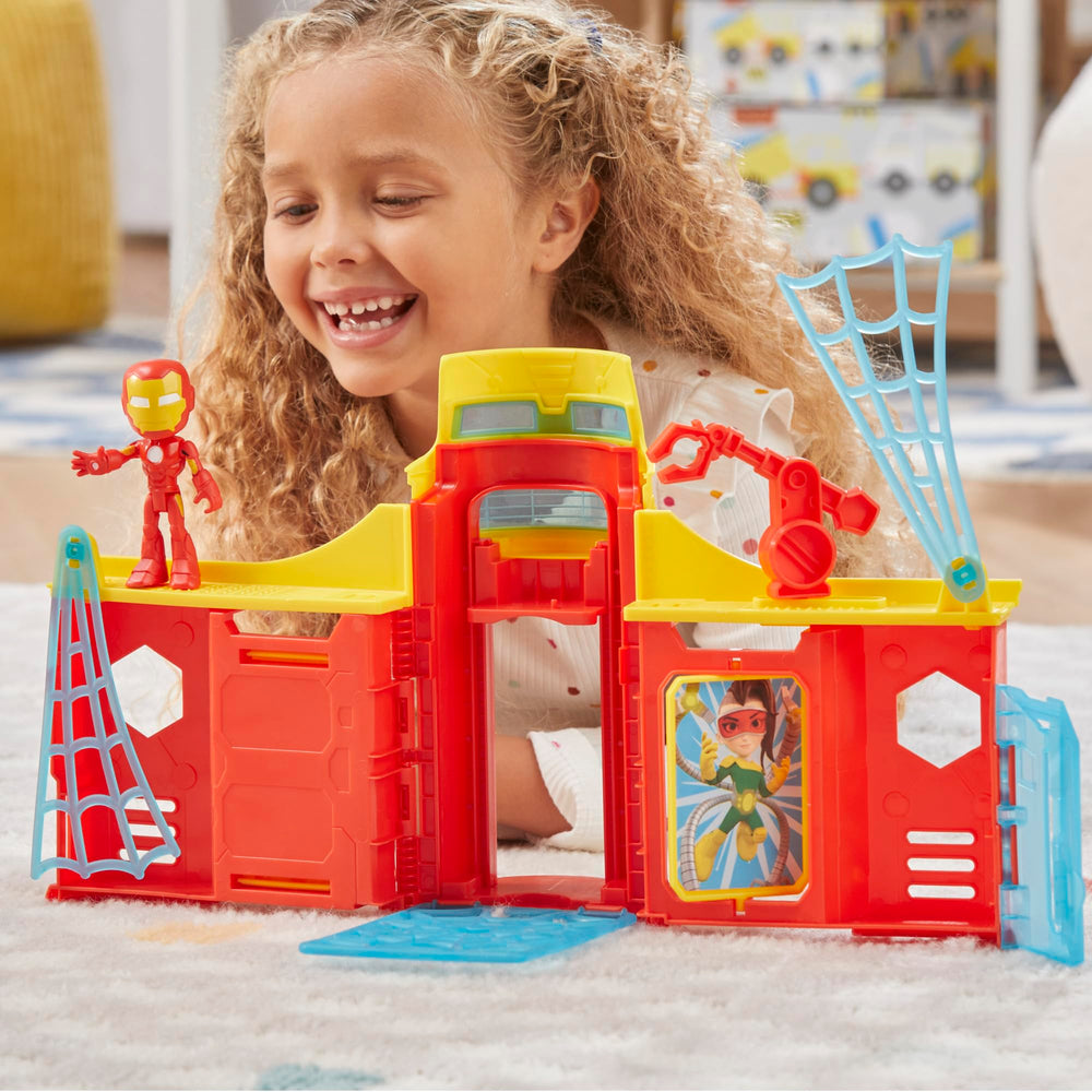 Hasbro Spidey Stark Tower web door invites action.