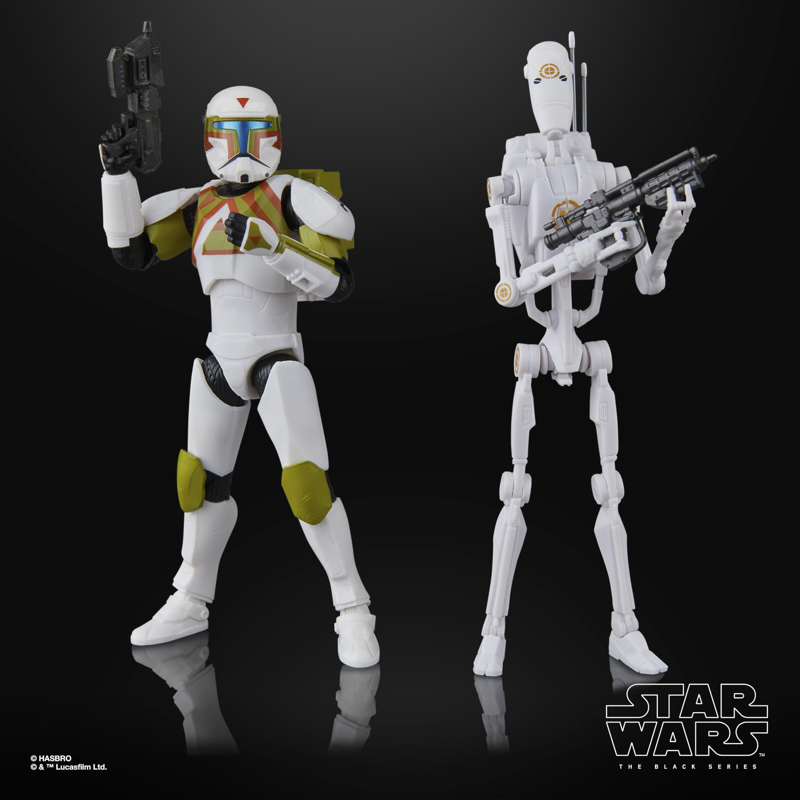Hasbro Star Wars Black Series figures with multiple articulation for dynamic poses.