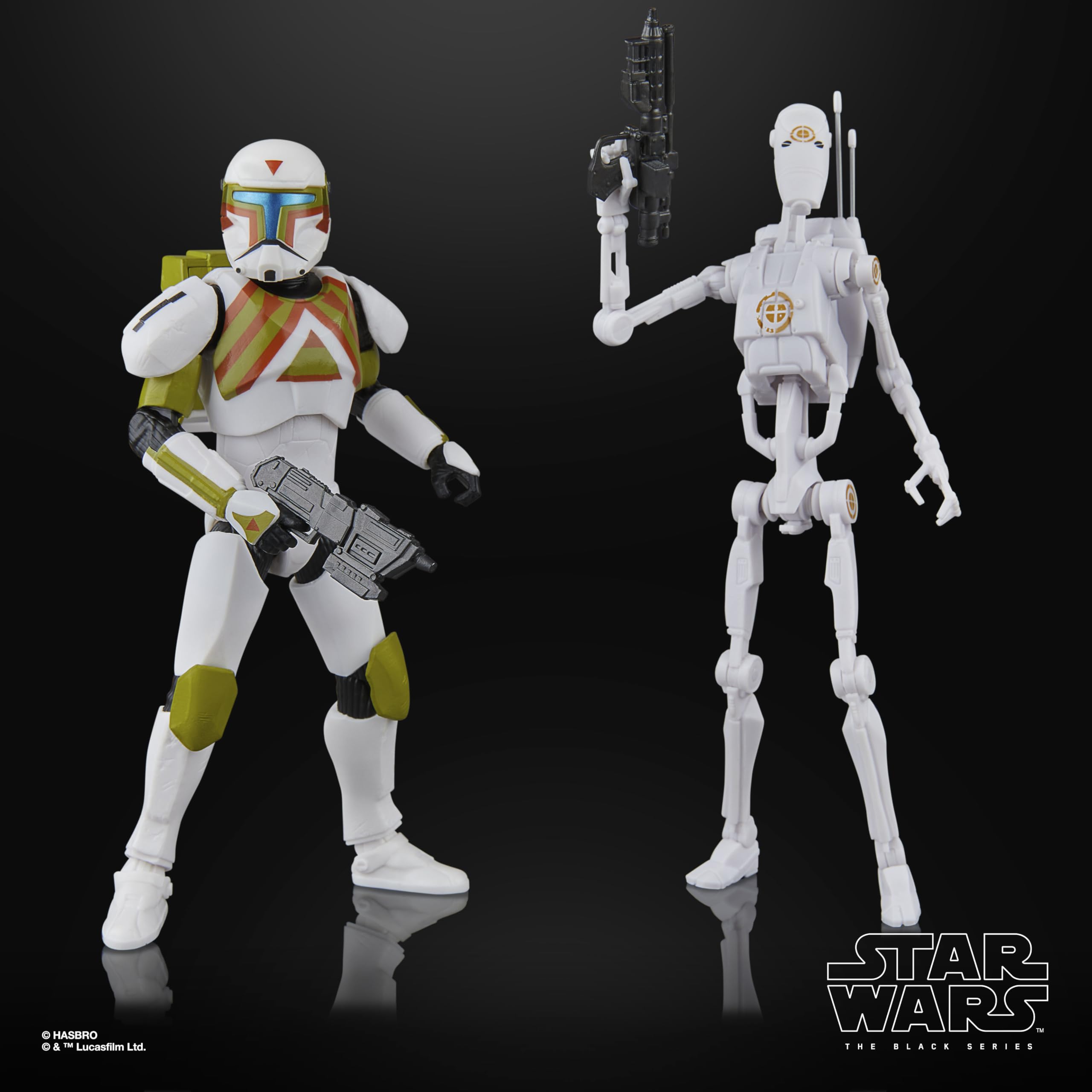 Hasbro Star Wars Black Series premium deco on 6-inch figures for faithful display.