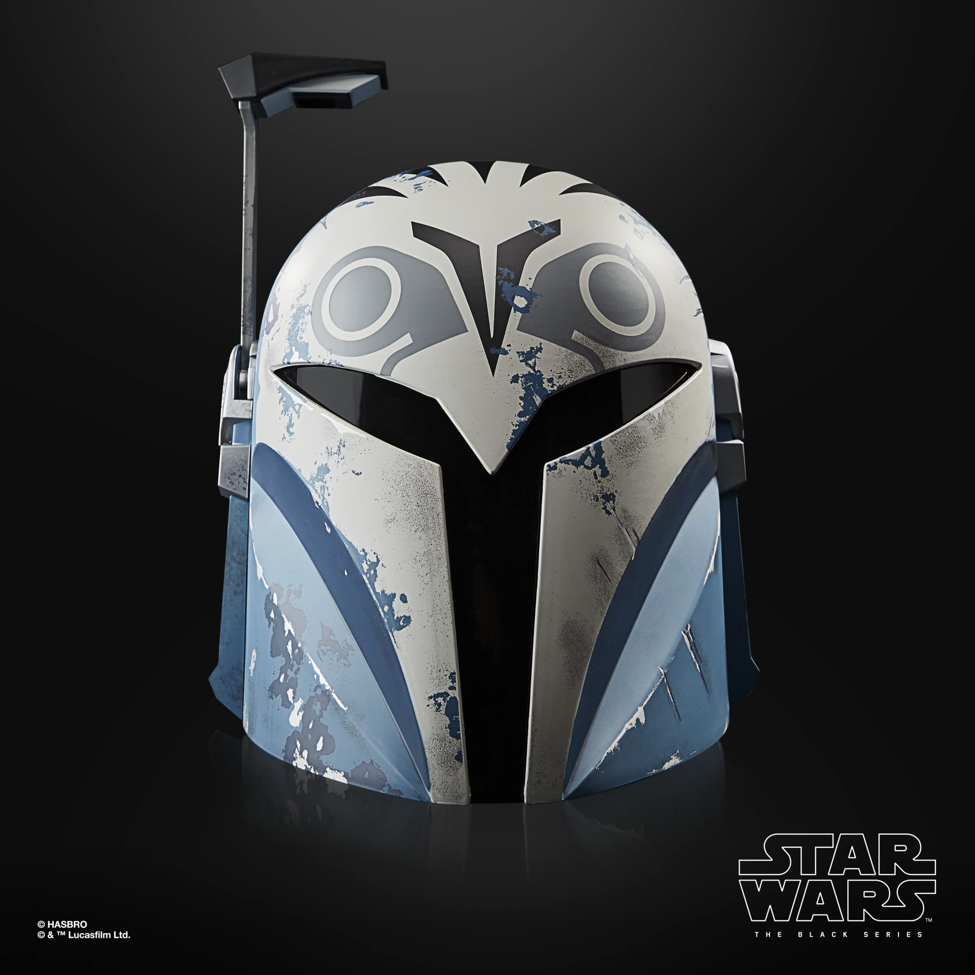 Hasbro Star Wars Bo-Katan helmet displays as a premium collectible piece.