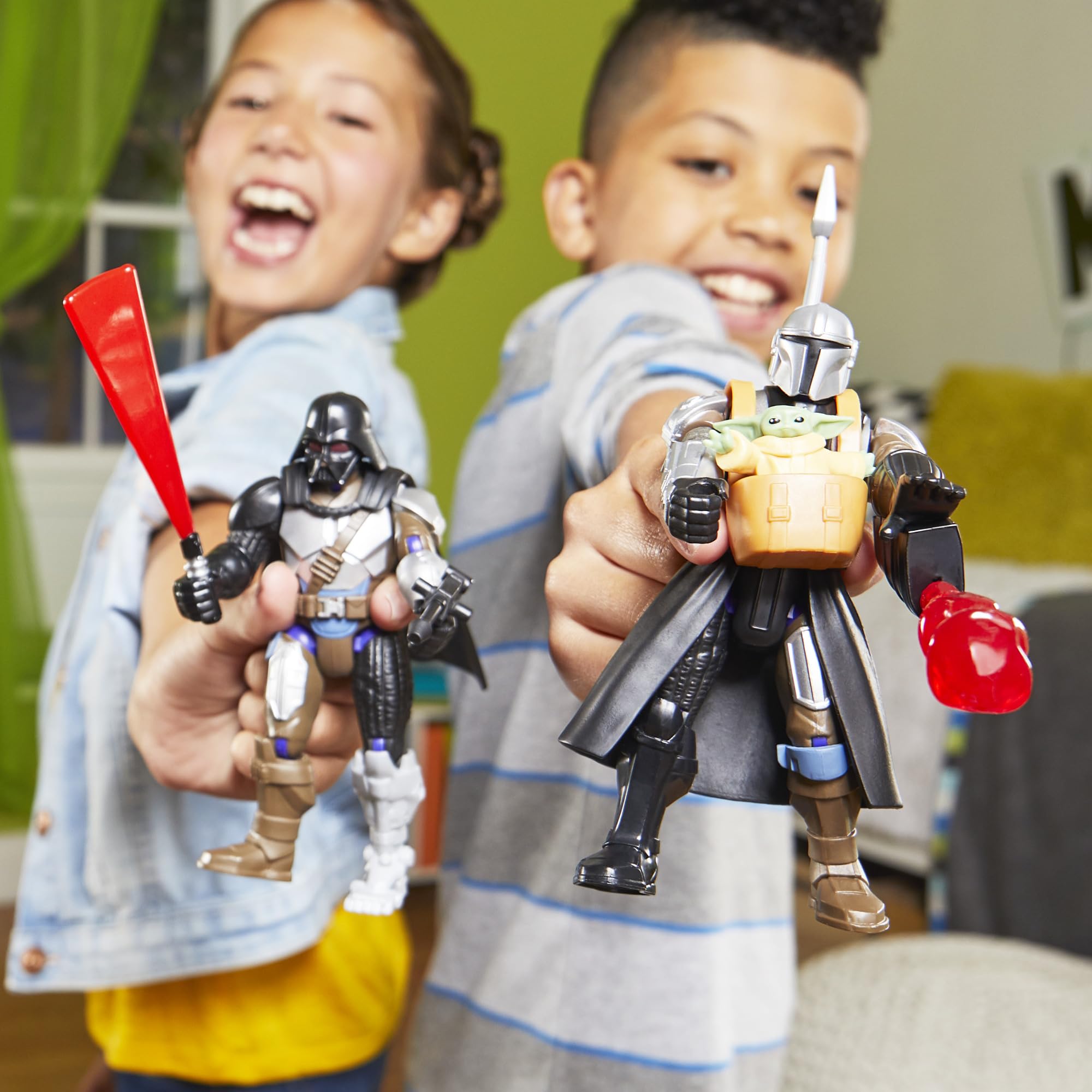 Iconic Star Wars characters including Vader and Mandalorian appear