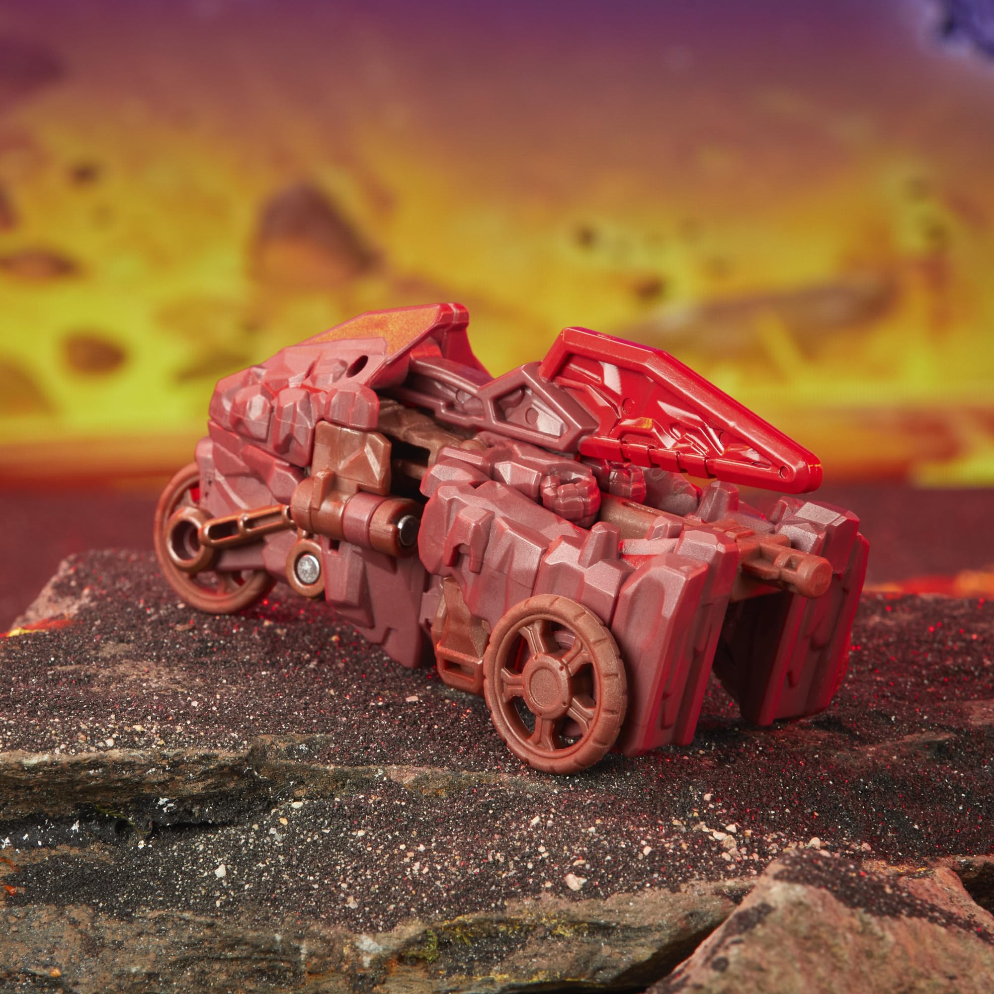 Bouldercrash figure transitioning to motorcycle mode for dynamic display