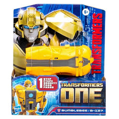 Hasbro Transformers One Cog Changer Bumblebee car mode for speedy battles.