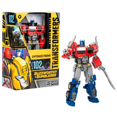 Hasbro Transformers Optimus Prime 16cm front view highlights poseable detail for display.