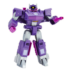 Hasbro Transformers Shockwave robot mode in dynamic pose for display.