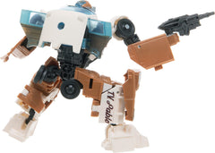 Articulated Wheeljack joints enable dynamic battle stances.