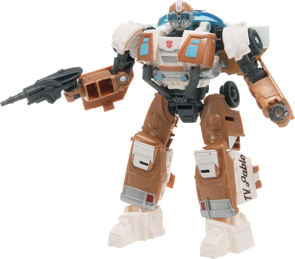 Hasbro Transformers Wheeljack deluxe figure in robot pose with articulation.