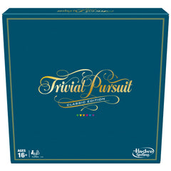 Hasbro Trivial Pursuit Classic Edition box for family game nights and group play.