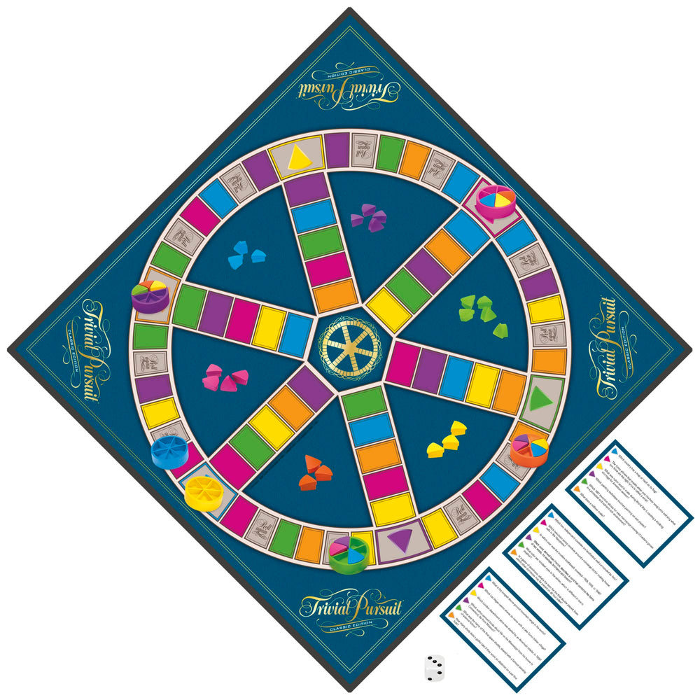 Hasbro Trivial Pursuit Classic Edition category icons guiding category selection.