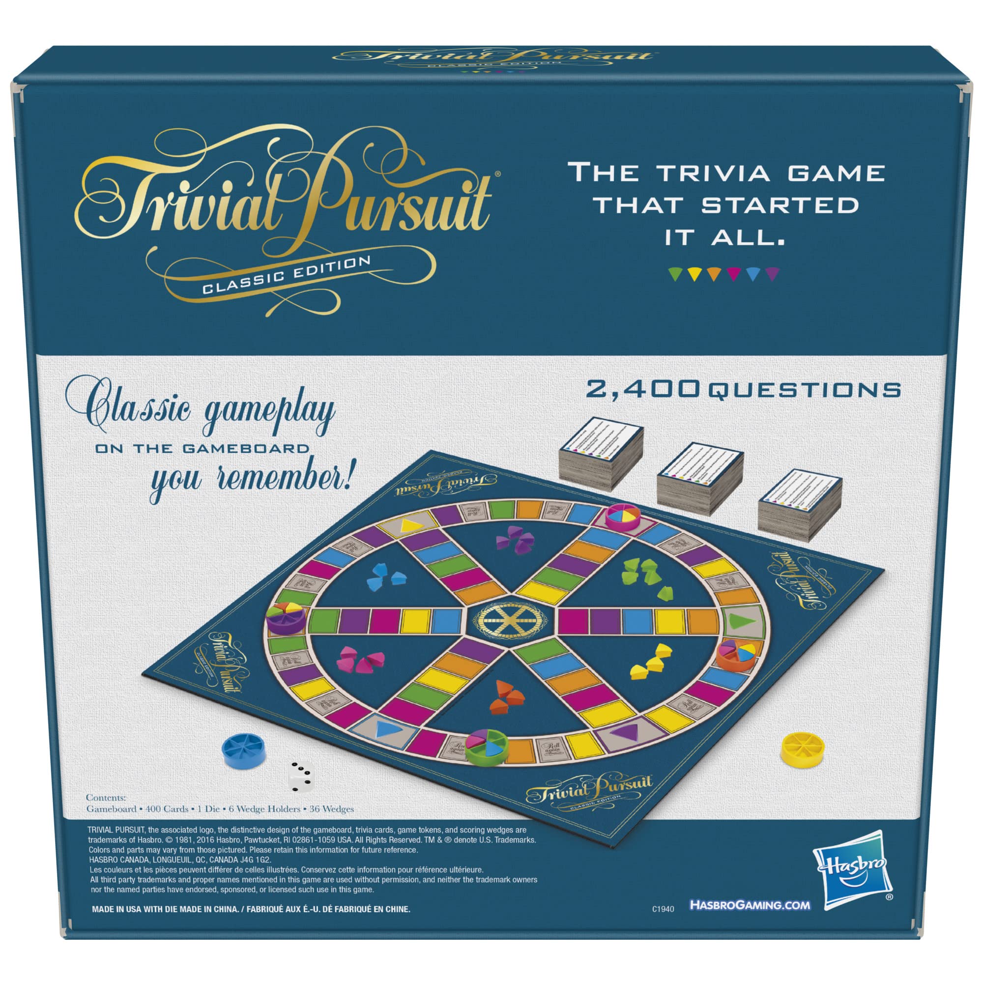 Hasbro Trivial Pursuit classic edition dice for turn order and play pace.