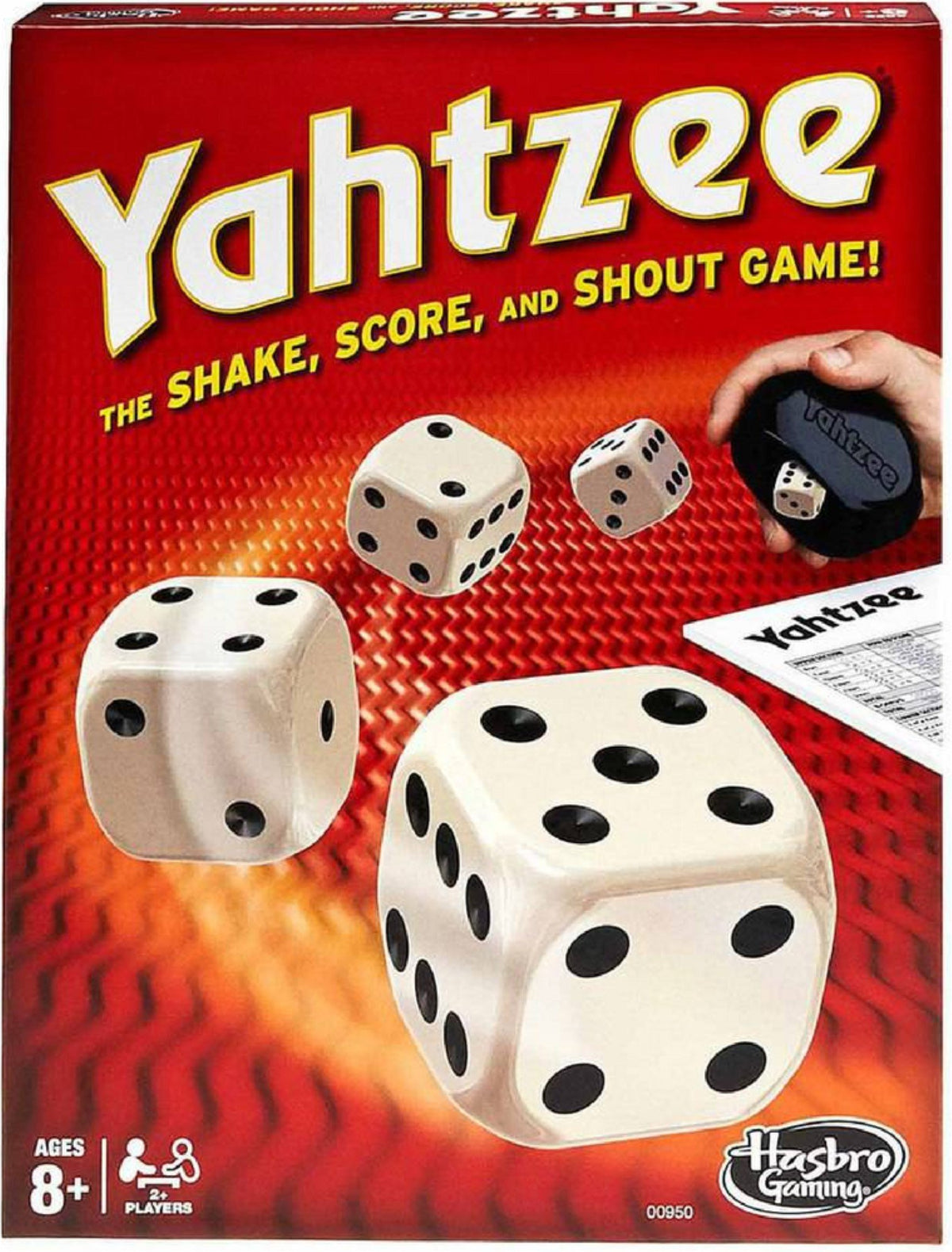 Hasbro Yahtzee dice and shaker for classic family game nights and easy scoring.