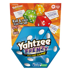Hasbro Yahtzee Frenzy box shown on table ready for quick family game night