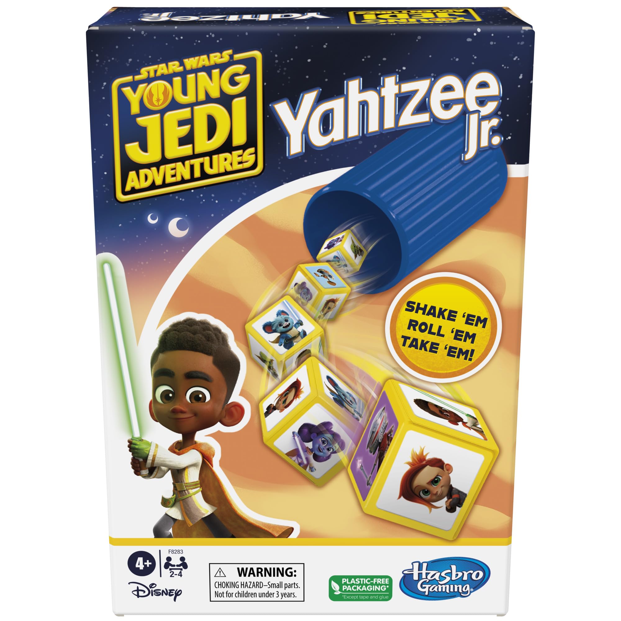 Hasbro Yahtzee Jr. Star Wars box and dice for playful roll-and-score fun.