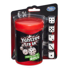 Hasbro Yahtzee to Go travel-size case shows compact play on the go.