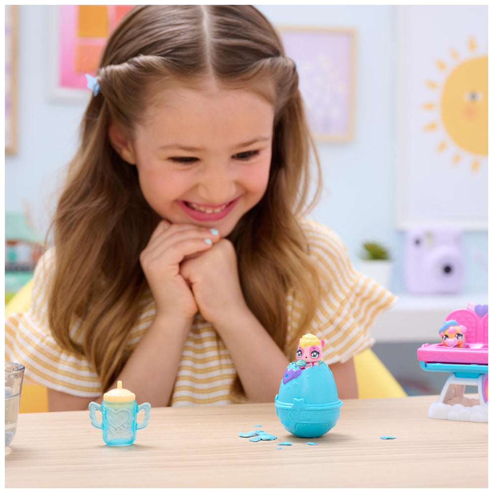 Hatchimals Alive highchair setup for pretend mealtime with a removable tray.