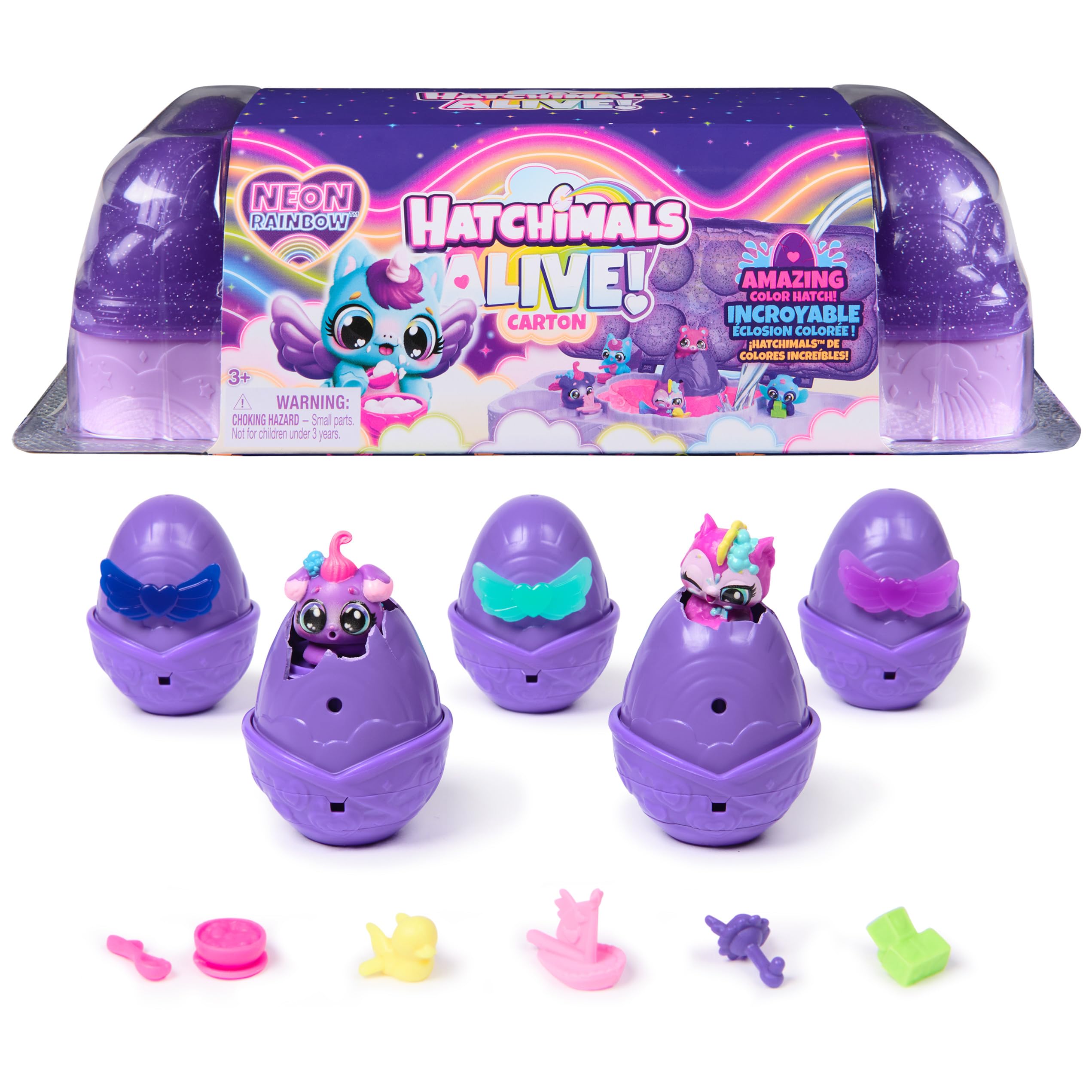 Hatchimals Alive Neon Rainbow Carton: colorful play set for discovery and storage.