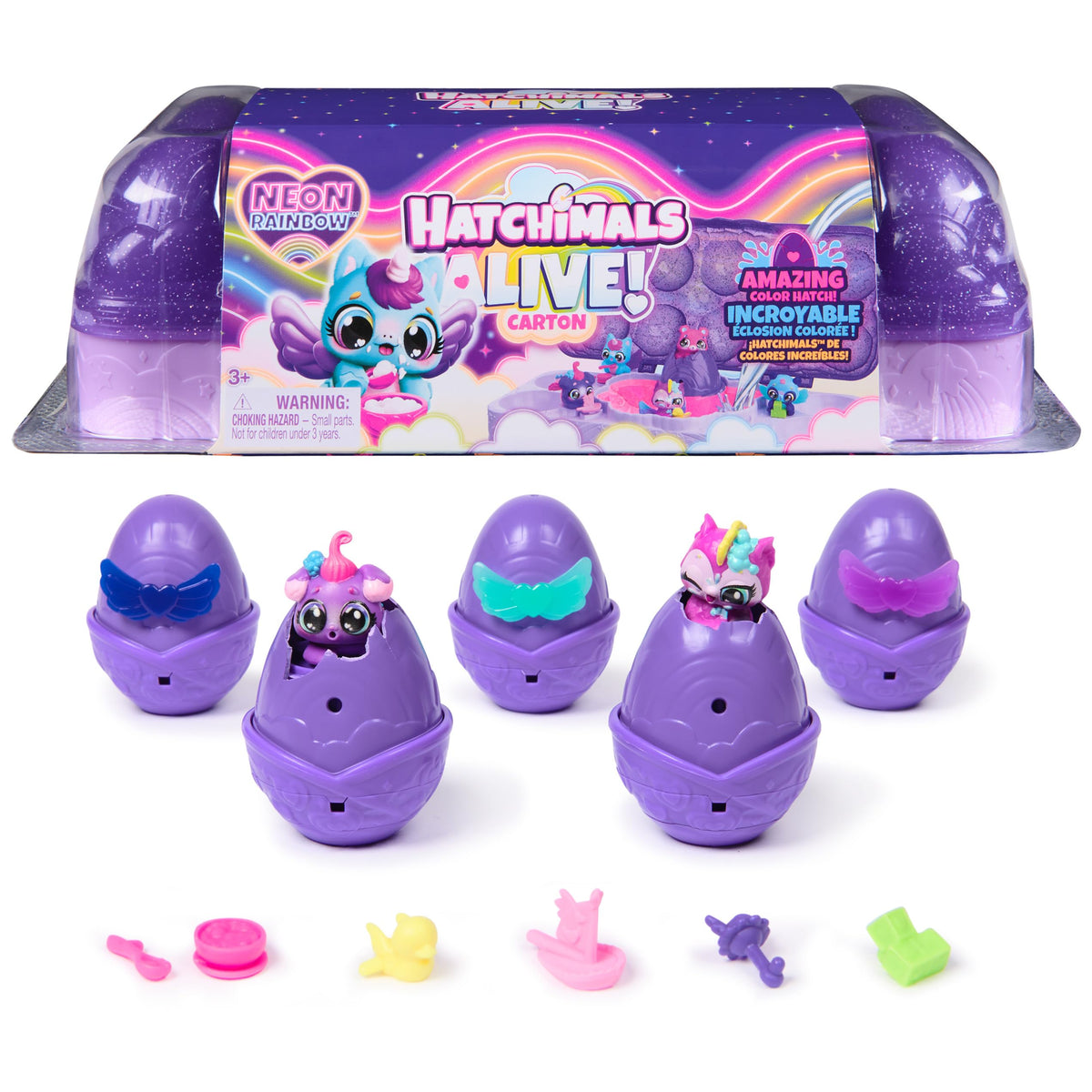 Hatchimals Alive Neon Rainbow Carton: colorful play set for discovery and storage.