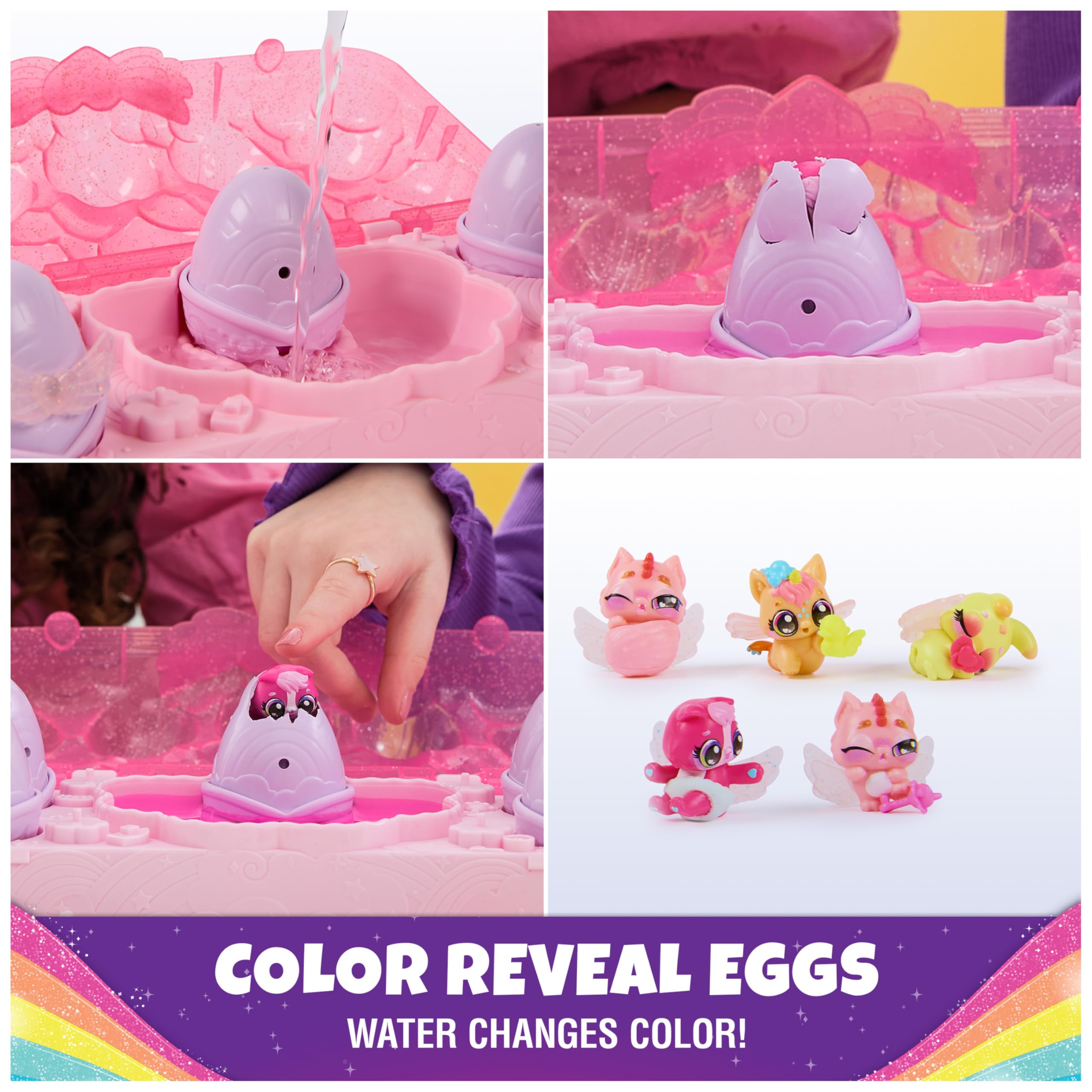 Hatchimals Alive Rainbow Splash Carton color reveal eggs with sunset hues