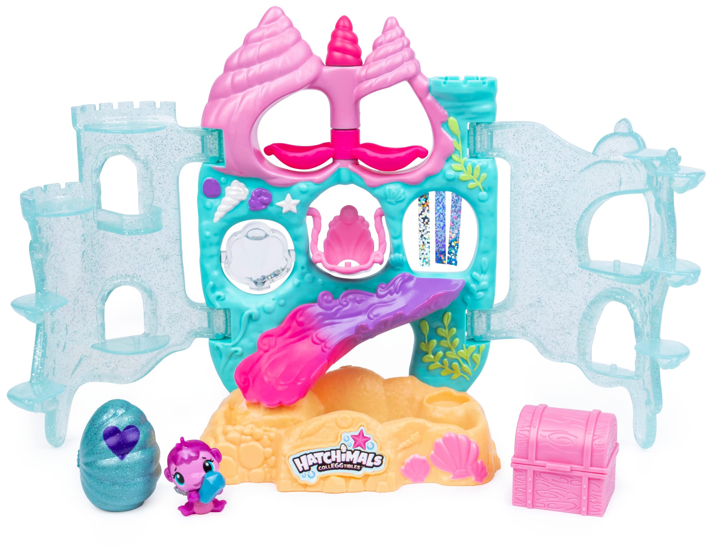 Hatchimals Coral Castle sparkly perch provides a royal resting spot for figures.