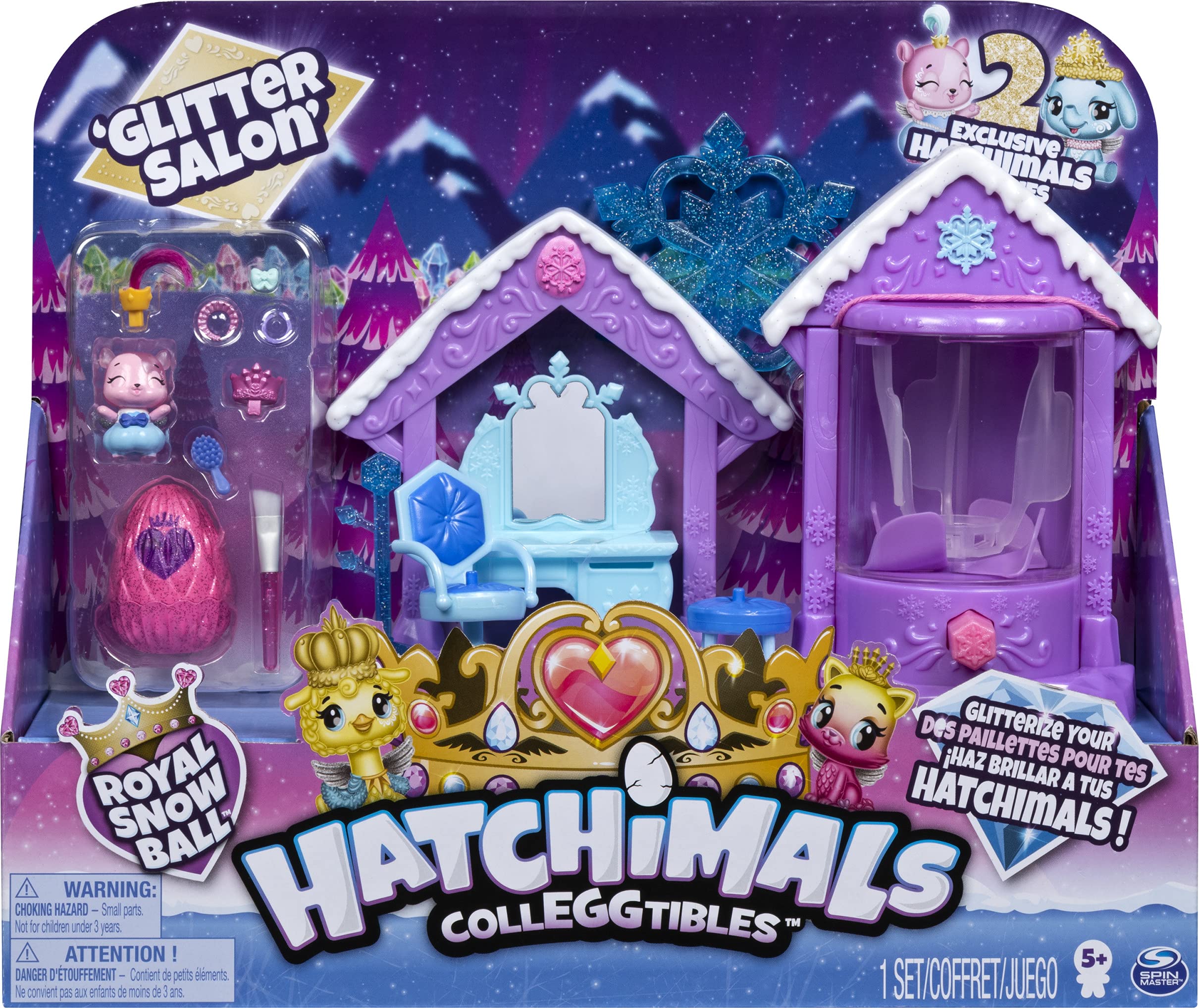 Two exclusive Hatchimals included for instant Royal Snow Ball-ready looks.