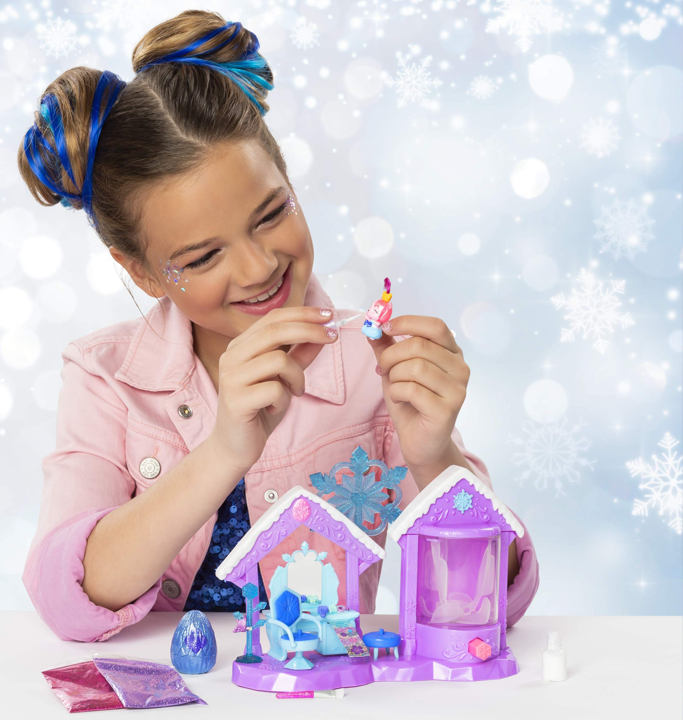 Glitter Salon mirror opens to reveal storage for accessories and stickers.