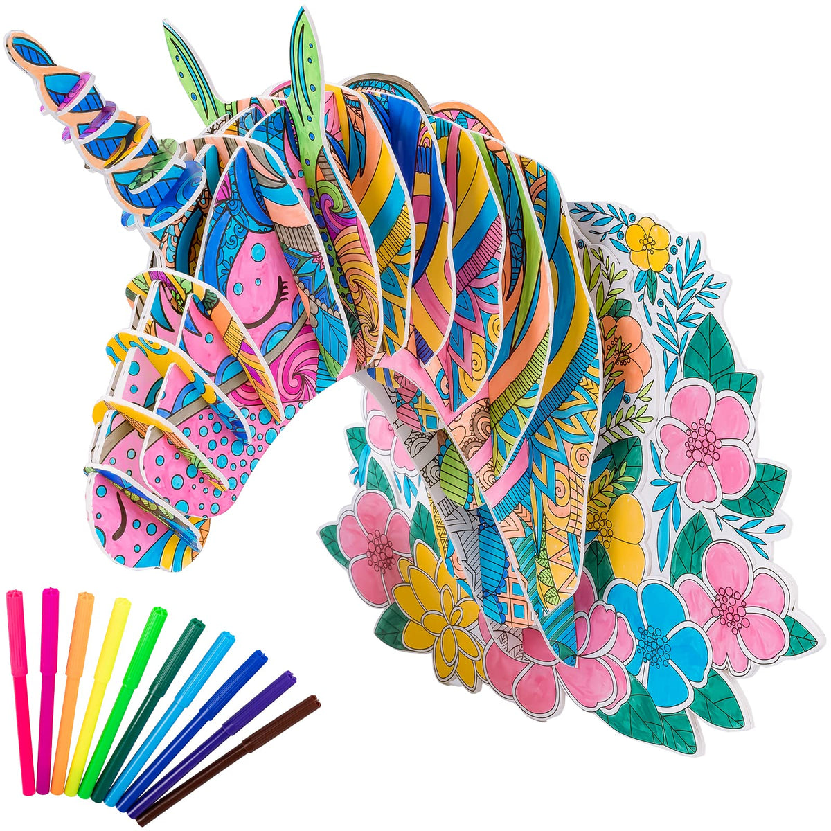 Hautton 3D coloring puzzle box with pens for creative play