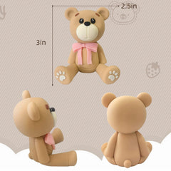 HAVAGDTM polymer clay bear topper in pink for elegant cake décor.