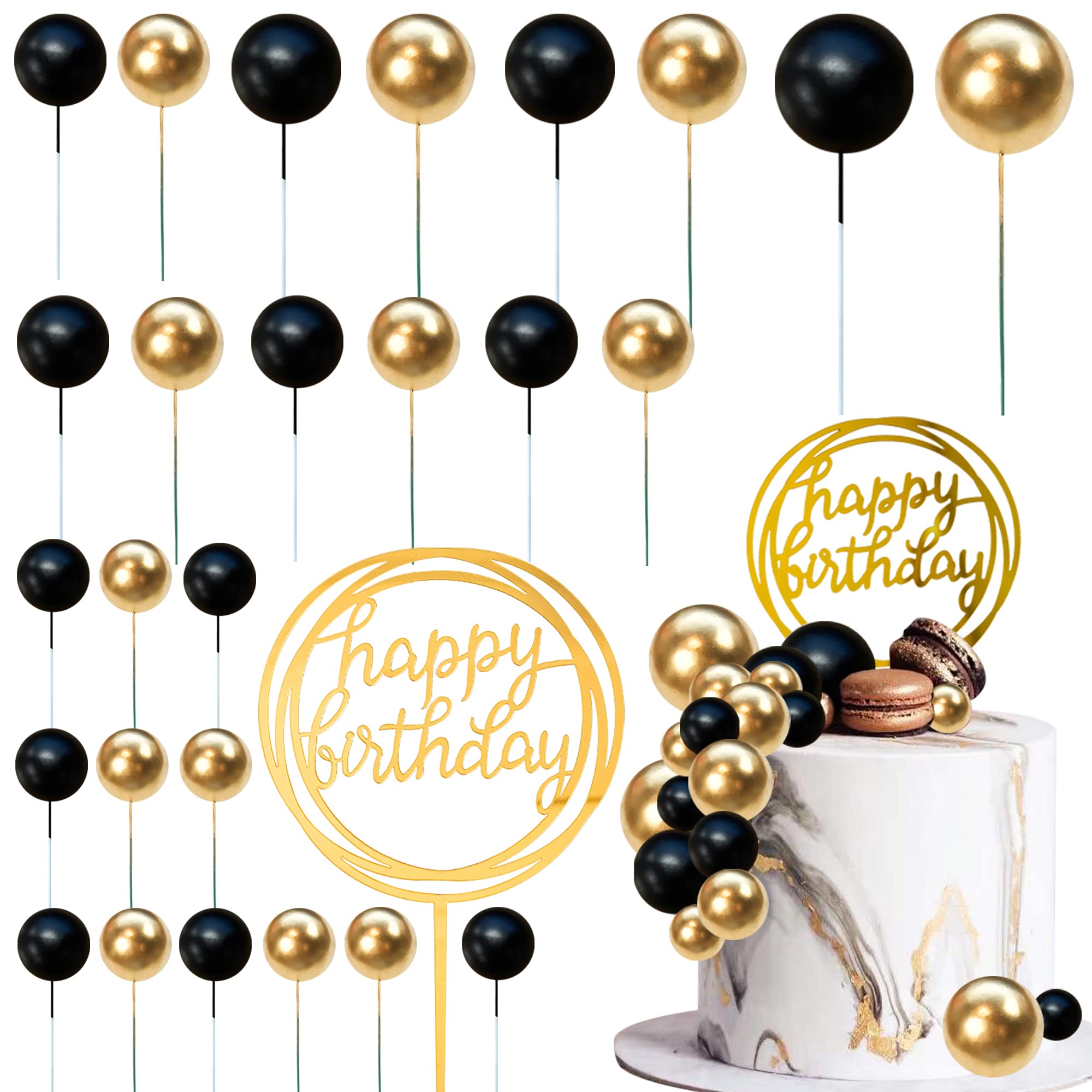 HAVAGDTM Colorful Balls Cake Topper in black and gold adds layered cake decoration.