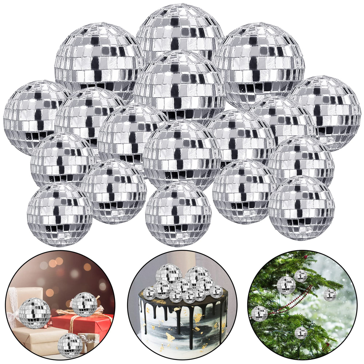 HAVAGDTM disco ball cake toppers, 0.79 inch, adds sparkle to mini desserts.
