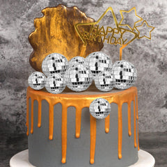 HAVAGDTM disco ball cake toppers for retro disco theme party and table decor.