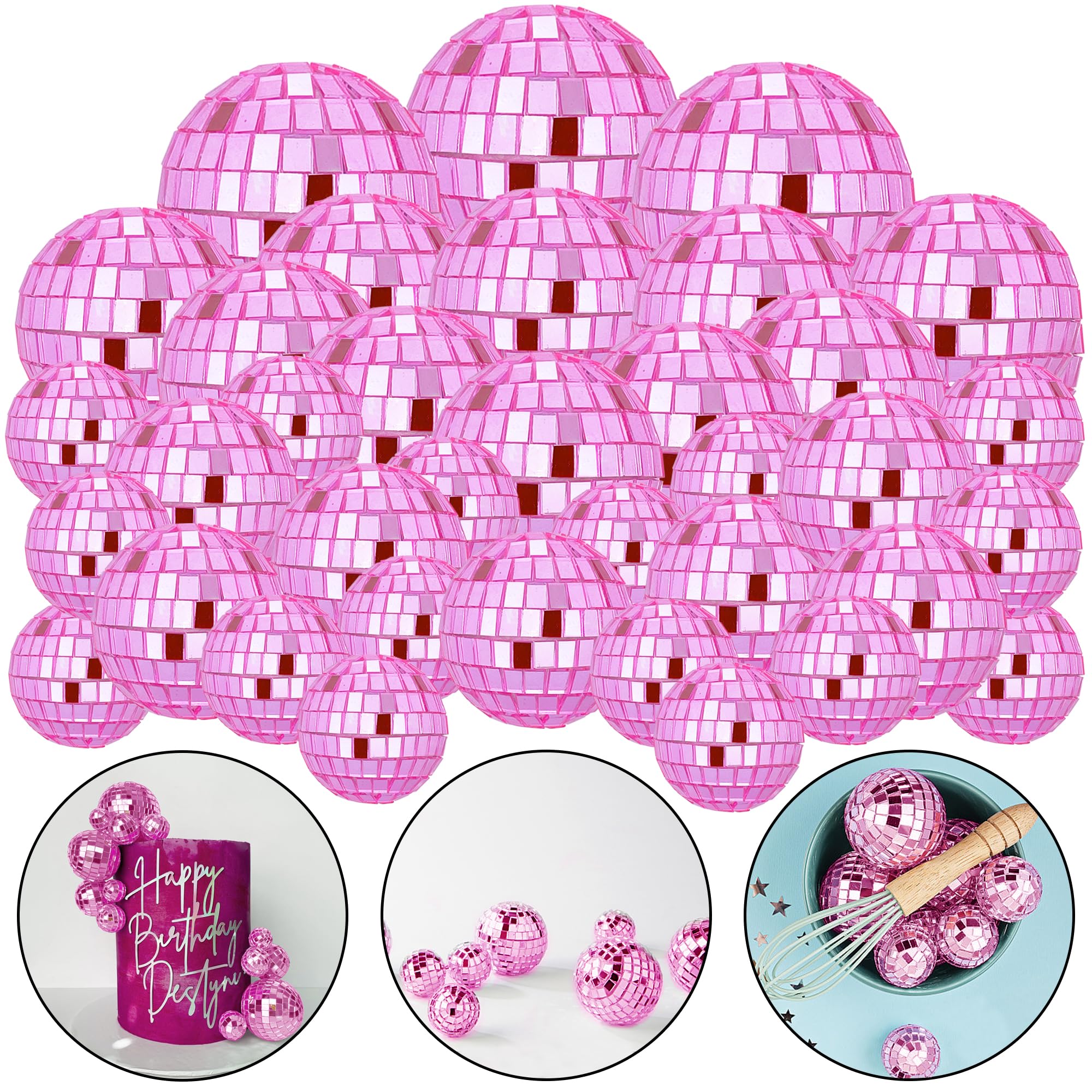 HAVAGDTM pink disco ball cake topper 0.79in adds retro sparkle to cakes.
