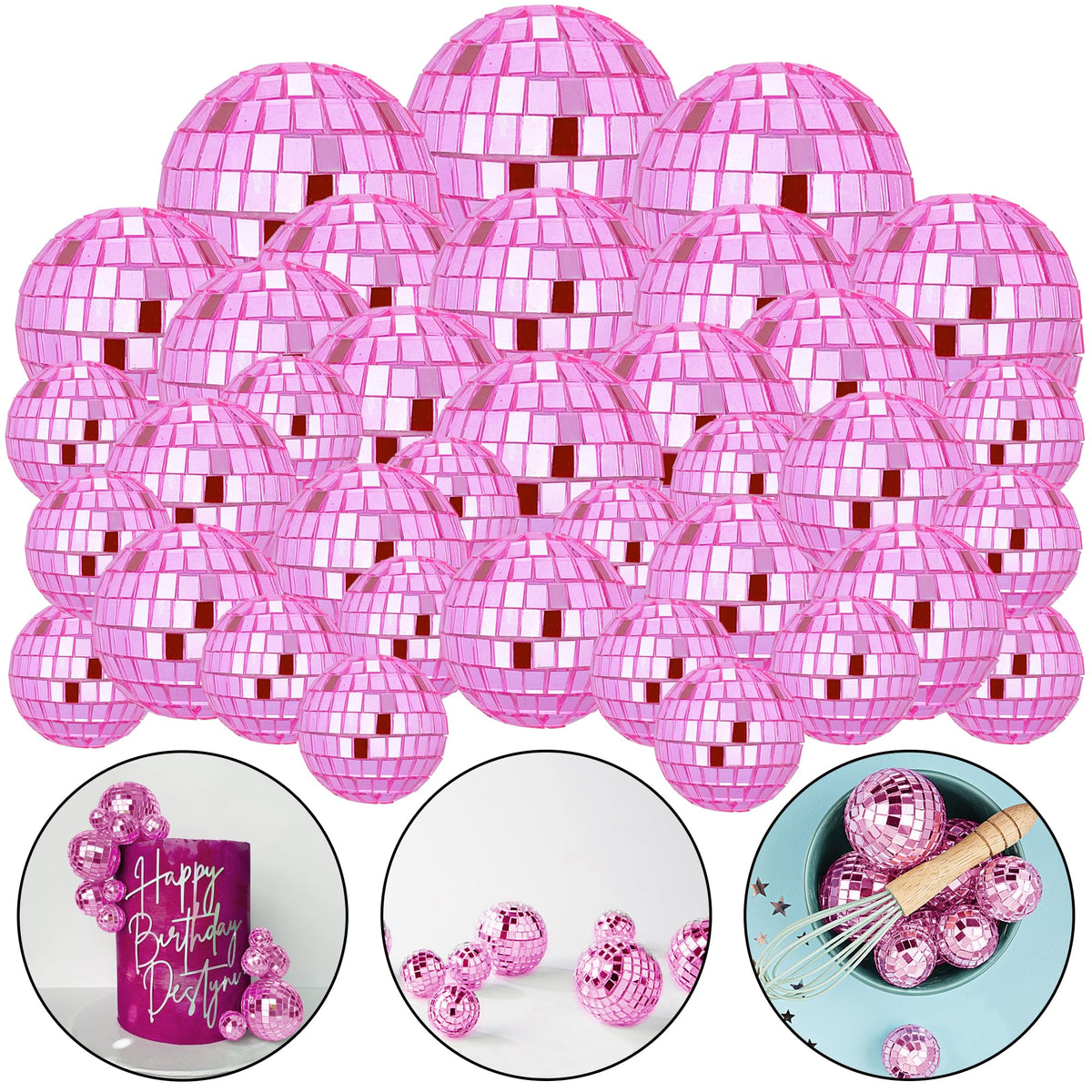 HAVAGDTM pink disco ball cake topper 0.79in adds retro sparkle to cakes.