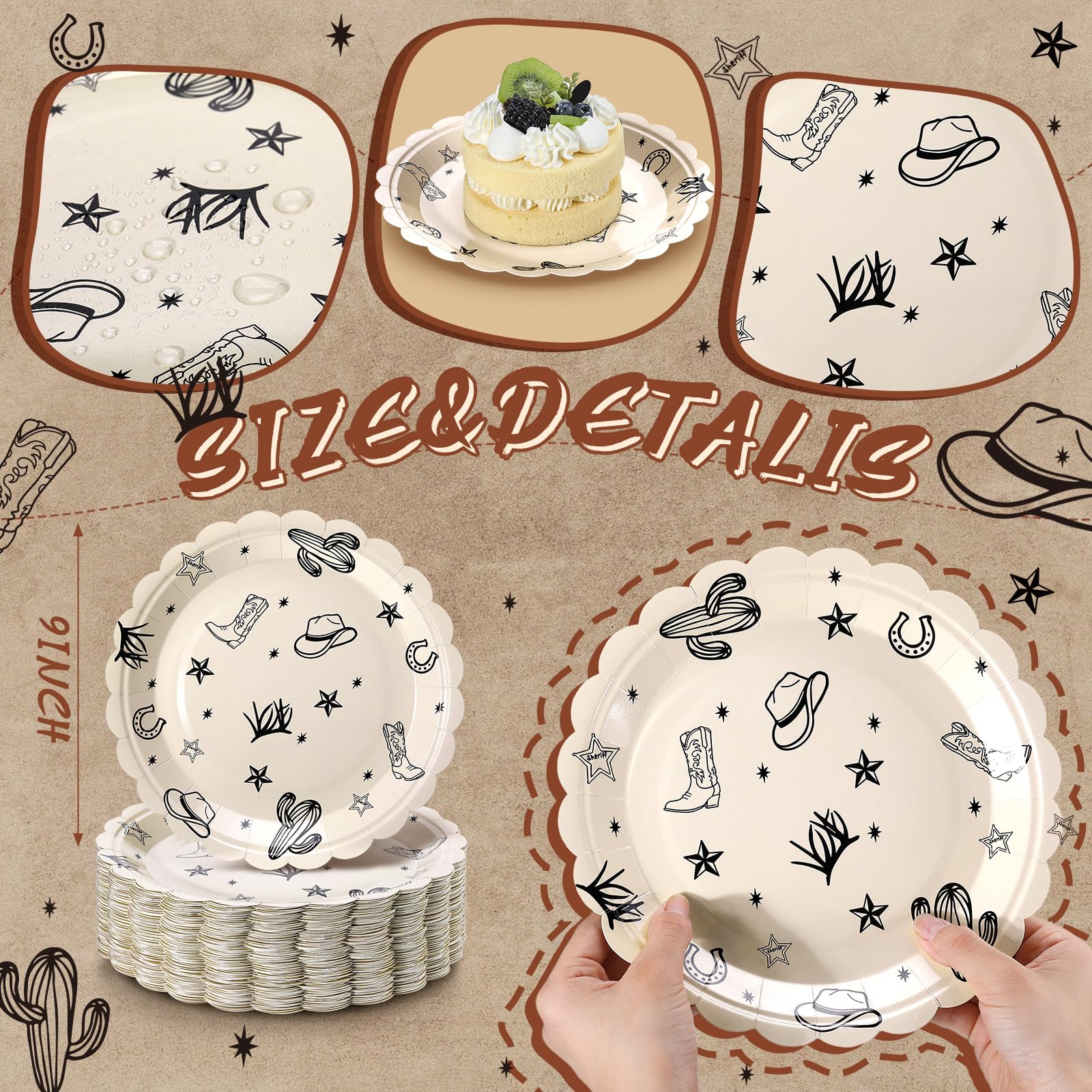 Havawish wild west boots-plate-pattern enhances rustic party decor.