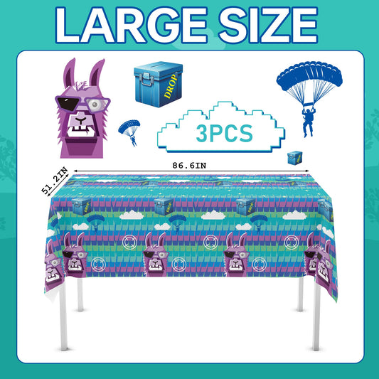 Haxpacal llama game party design featuring blue equipment and clouds for playful ambience.