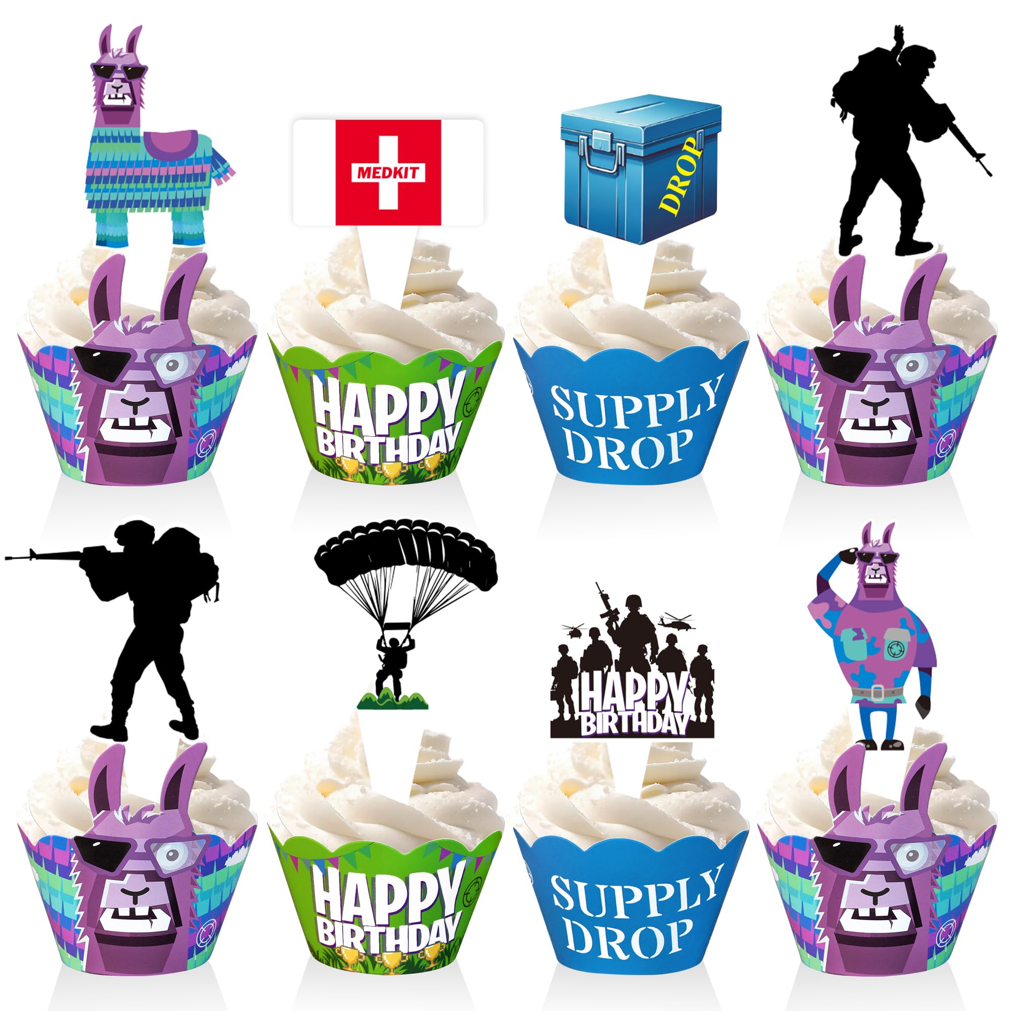Haxpacal video game cupcake toppers with llama designs to brighten birthday treats.