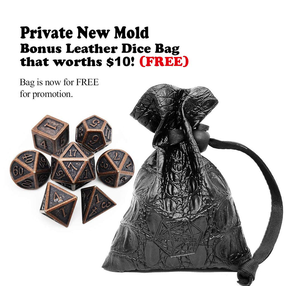 Haxtec antique copper DND D4 dice close-up for tiny die, big impact