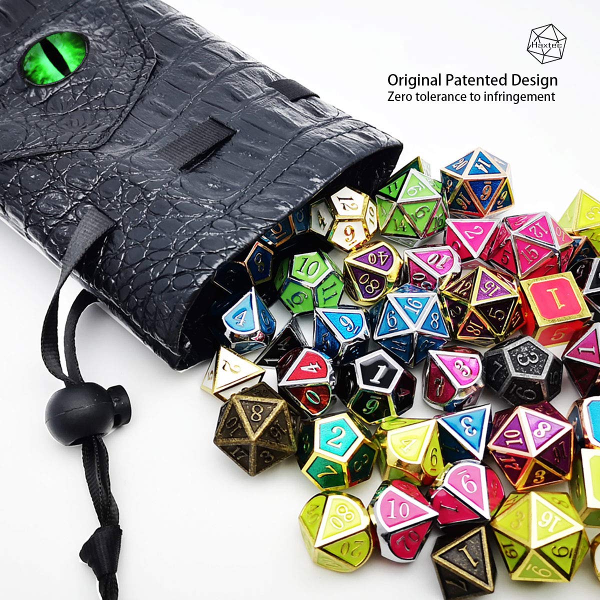 Haxtec dice bag showcases palm-sized travel design for on-the-go gaming.