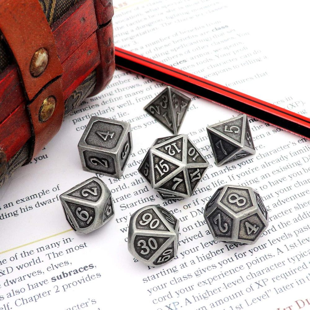 Haxtec dice set on table during a Dungeons and Dragons session for easy use.