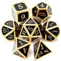 Haxtec DND dice set: glossy gold-edged D20 against black enamel for premium RPG sessions