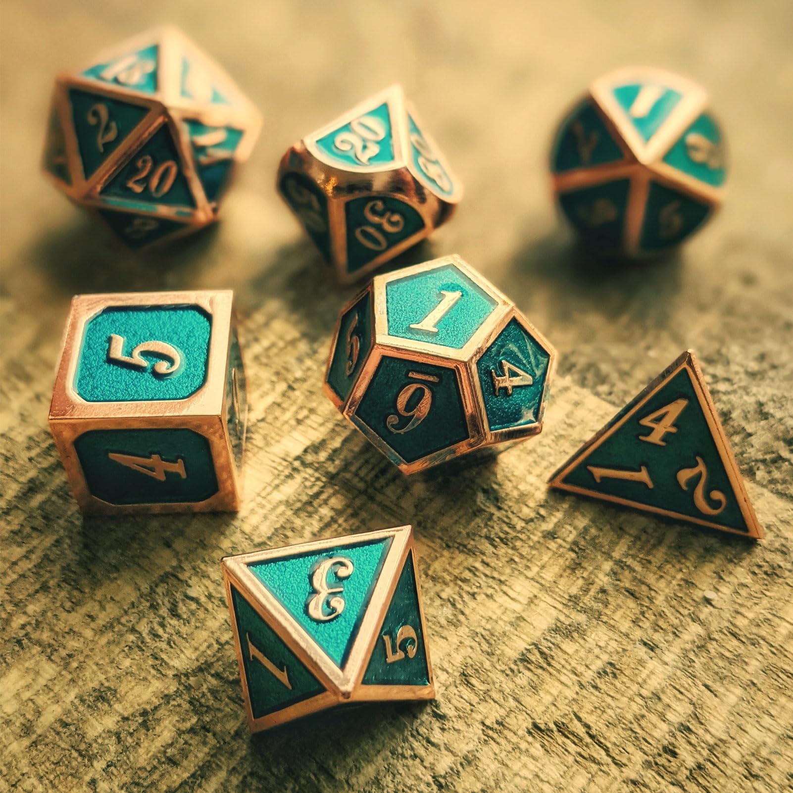 Haxtec DND metal teal d100 dice highlighting dramatic probability visuals.