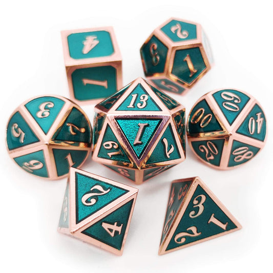 Haxtec DND metal teal d20 dice with bold numbers for decisive rolls.