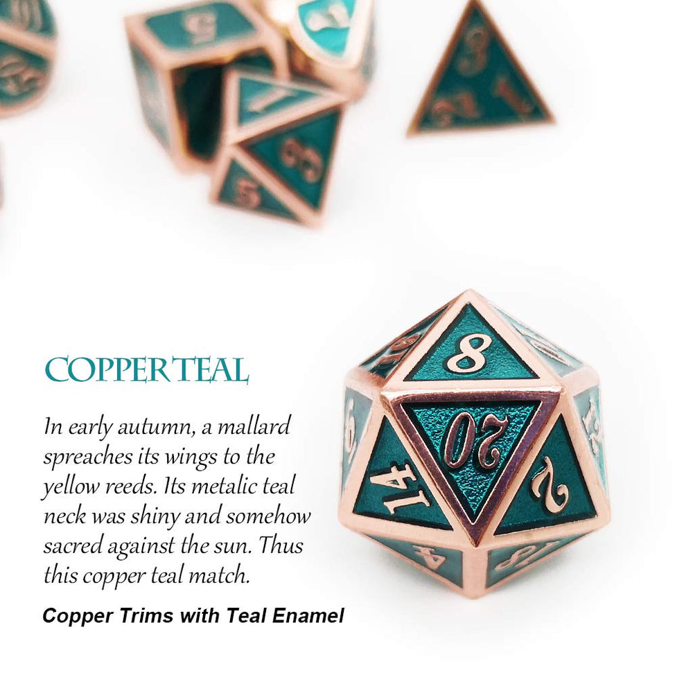 Haxtec DND metal teal d6 dice with durable zinc alloy construction.