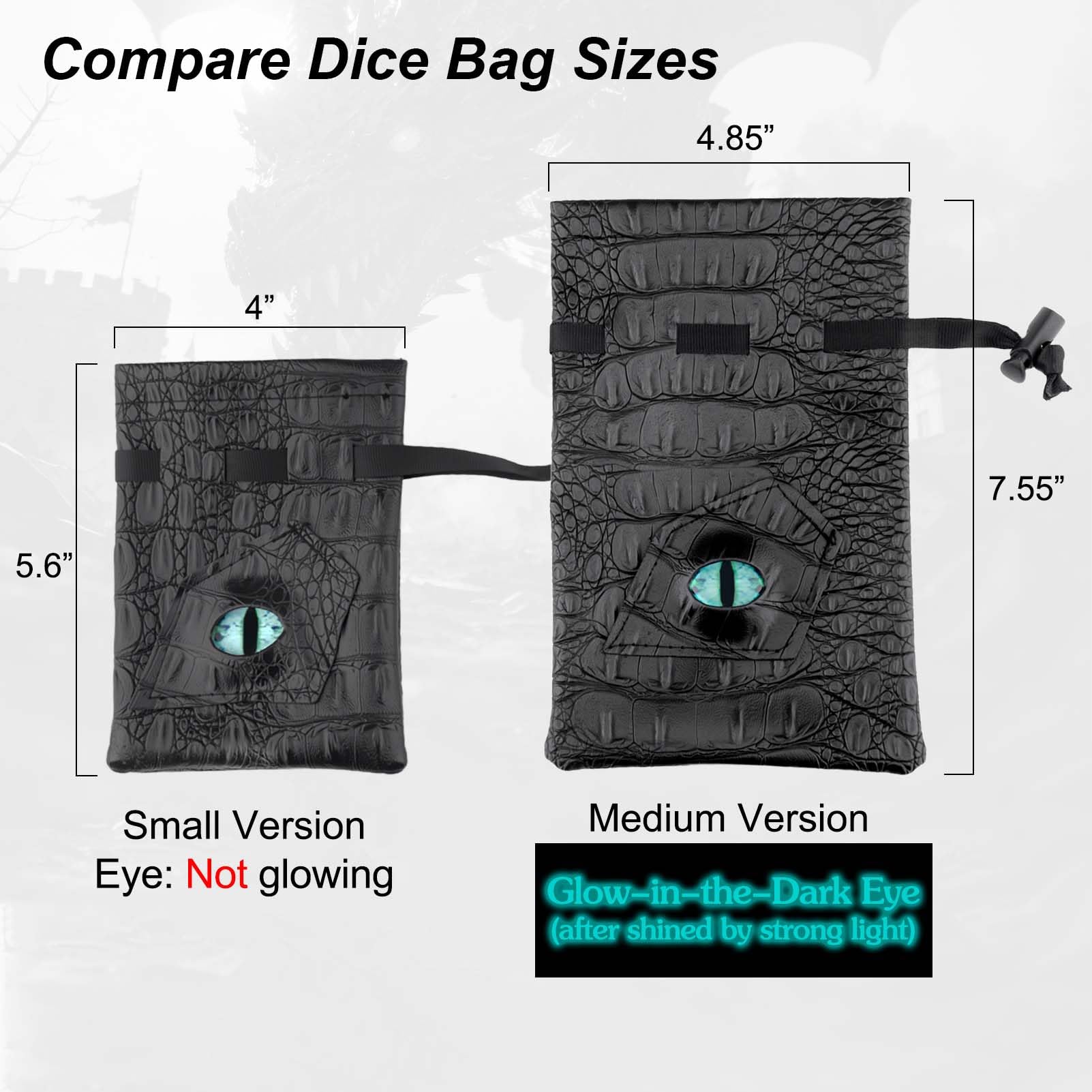Haxtec Dragon Eye Dice Bag open layout revealing space for multiple dice sets