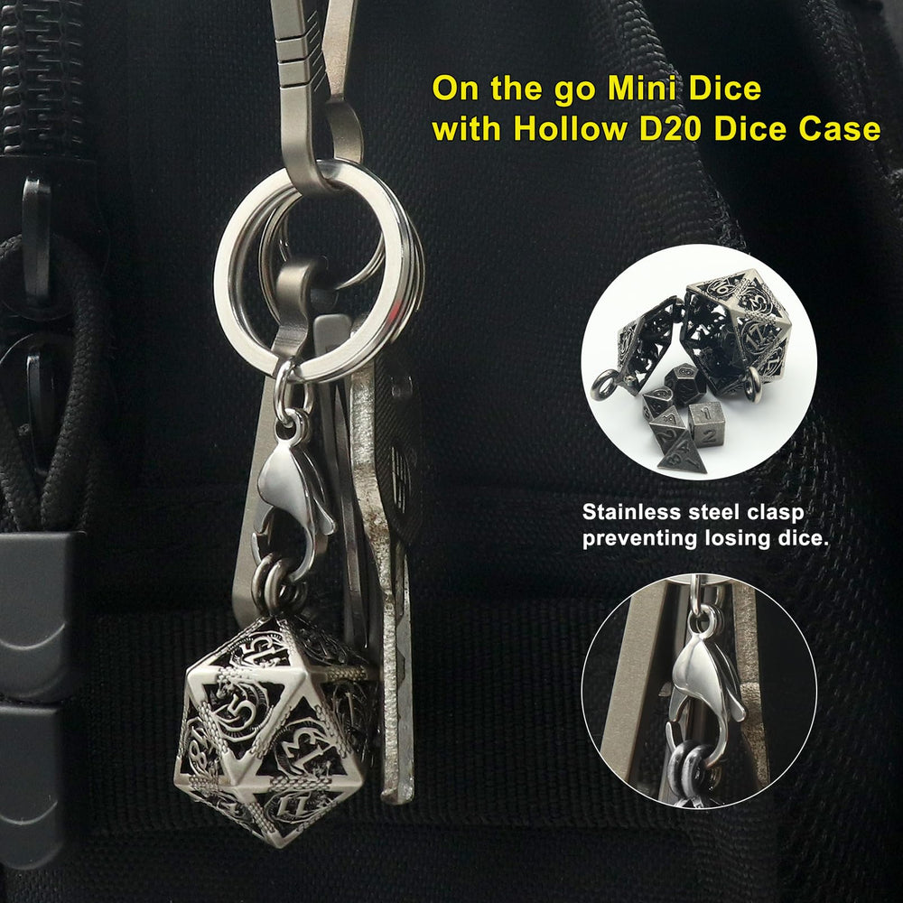 Haxtec hollow brass dice cage keeps dice secure during transport.