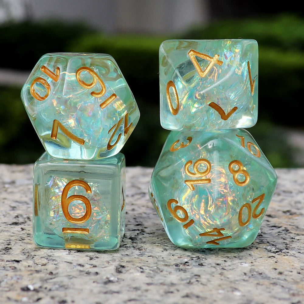 Haxtec Light Green DND D10 0-9 dice with shimmering film for quick rolls