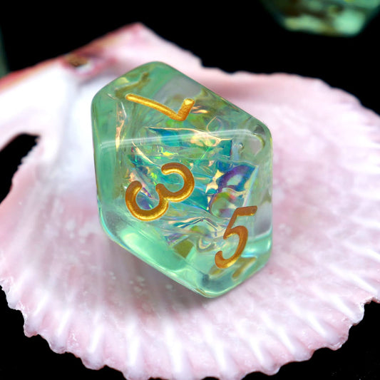 Haxtec Light Green DND D12 dice with green sparkle for table-top adventures