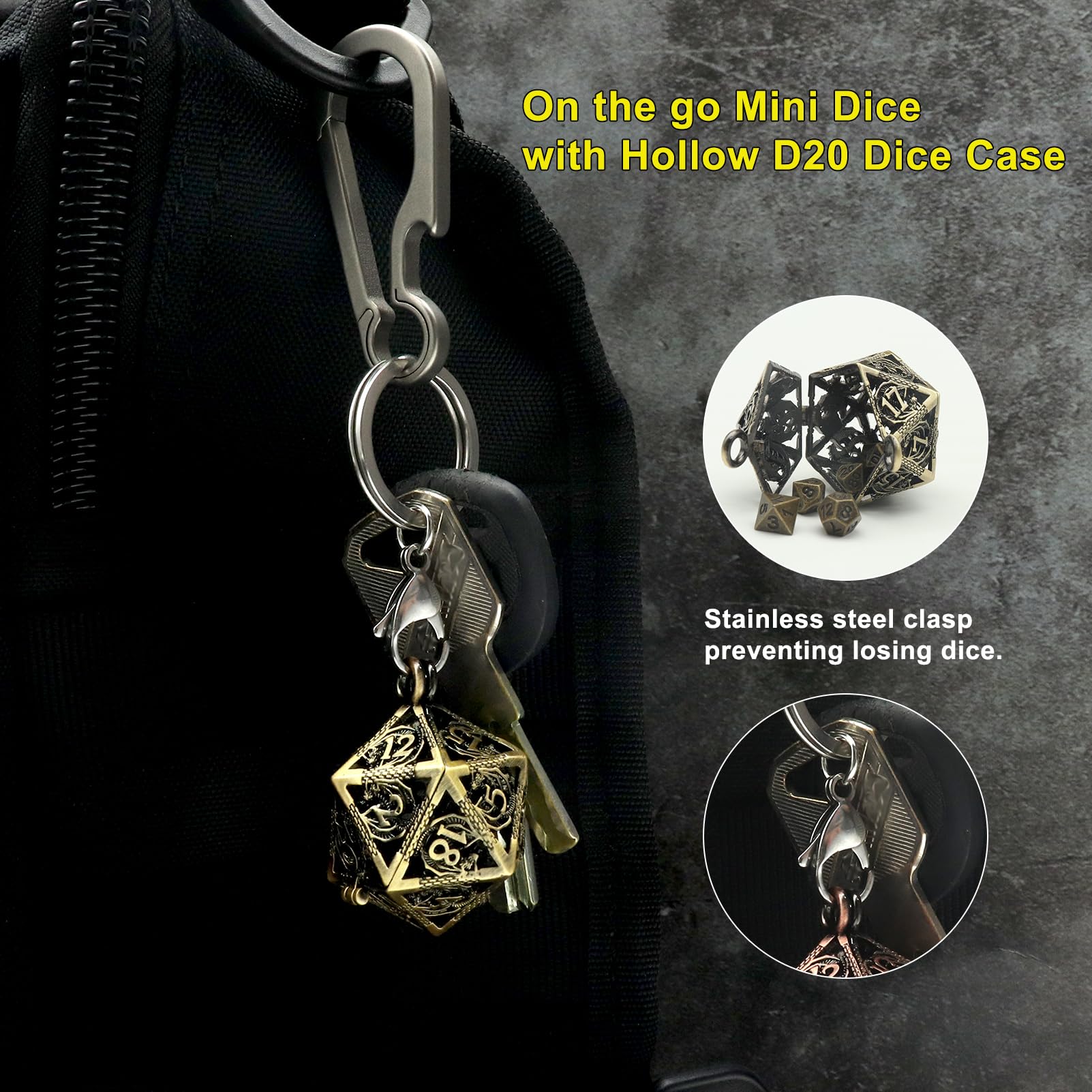 Haxtec zinc alloy dice close-up shows durable mini D&D pieces